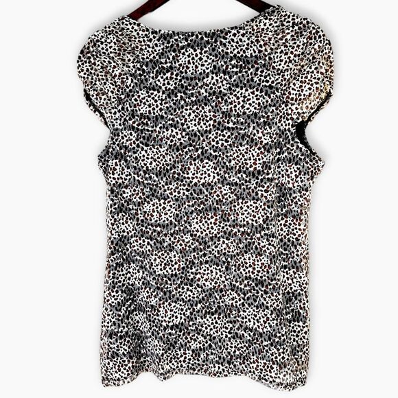 Fashion Bug Leopard Cheetah Ruched Mesh Lace Stretch Blouse Top Sz L - Picture 4 of 10